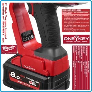 Гайковерт акумулаторен, ударен на 1", 2033 Nm, 18V 8.0Ah, One-Key, Milwaukee, M18O-F1-802X.