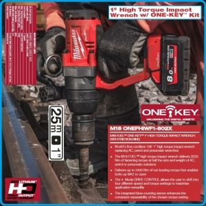 Гайковерт акумулаторен, ударен на 1", 2033 Nm, 18V 8.0Ah, One-Key, Milwaukee, M18O-F1-802X.