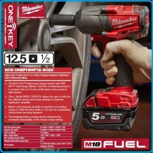 Гайковерт акумулаторен, ударен на 1/2", 1356 Nm, 18V 5.0Ah, One-Key, Milwaukee, M18O-F12-502X.