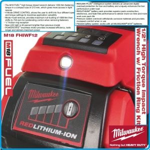 Гайковерт акумулаторен, ударен на 1/2", 1356 Nm, 18V Li-Ion 5.0Ah, Milwaukee, M18-F12-502X.