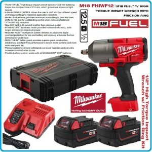 Гайковерт акумулаторен, ударен на 1/2", 1356 Nm, 18V Li-Ion 5.0Ah, Milwaukee, M18-F12-502X.