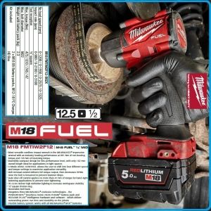 Гайковерт ударен акумулаторен, компакт на 1/2", 745 Nm, 18V Li-Ion 5.0Ah, Milwaukee, M18-2F12-502X.