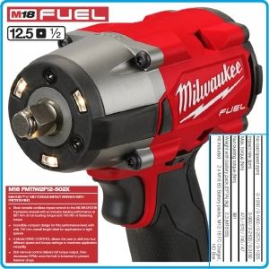 Гайковерт ударен акумулаторен, компакт на 1/2", 745 Nm, 18V Li-Ion 5.0Ah, Milwaukee, M18-2F12-502X.