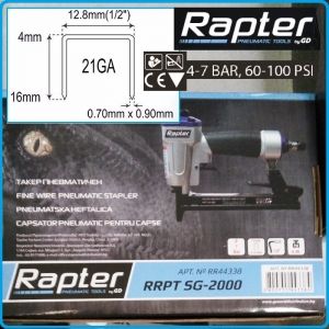 Такер пневматичен, Пистолет за кламери, скоби, 21GA 6-16mm, 4-7Bar, Rapter, SG-2000.
