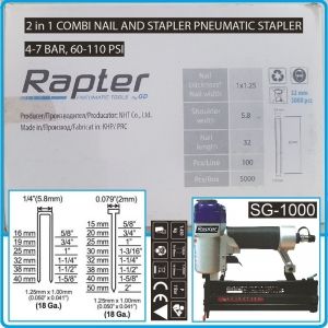 Такер пневматичен, комбиниран за кламери и пирони, 18GA 16-40 / 10-50mm, Rapter, SG-1000.