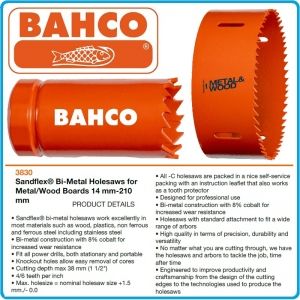 Боркорона биметална  Sandflex® за метал и дърво, Ø14-210mm, h38mm, 8%Co, Bahco, 3830