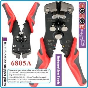 Клещи кабелозачистващи, за рязане и кримпване, к-т 10-22-24AWG, 0.5-6-8mm, Force, 6805A