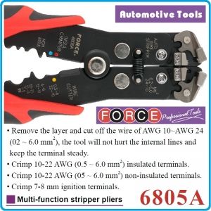Клещи кабелозачистващи, за рязане и кримпване, к-т 10-22-24AWG, 0.5-6-8mm, Force, 6805A