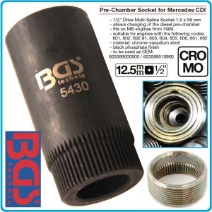 Ключ за бренери на Mercedes-Benz, захват 1/2"- 1.5x58mm, вложка с 58 външни шлици, BGS, 5430.