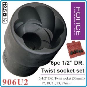 Екстрактори за гайки и винтове от 17-27mm, к-т 6ч на 1/2", Force, 906U2.