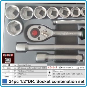 Гедоре, шестостен 24ч. на 1/2", вложки 10-32mm + 20.6mm к-т, Force, 4246-5