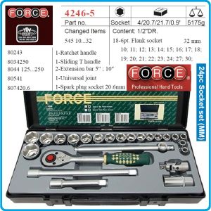 Гедоре, шестостен 24ч. на 1/2", вложки 10-32mm + 20.6mm к-т, Force, 4246-5