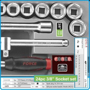 Гедоре, шестостен 24ч. на 3/8", вложки 6-22mm + 16 и 20.6mm к-т, Force, 3251-5