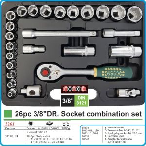 Гедоре, шестостен 26ч. на 3/8", вложки 6-24mm + 16 и 20.6mm к-т, Force, 3261