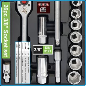 Гедоре, шестостен 26ч. на 3/8", вложки 6-24mm + 16 и 20.6mm к-т, Force, 3261