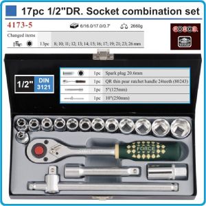 Гедоре, шестостен 17ч. на 1/2", вложки 8-26mm + 20.6mm к-т, Force, 4173-5