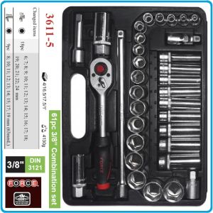 Гедоре, шестостен 61ч. на 3/8", вложки 6-24mm + Hex, Torx, PH, PZ к-т, Force, 3611-5