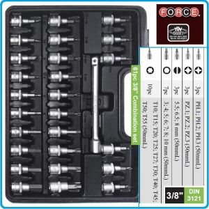 Гедоре, шестостен 61ч. на 3/8", вложки 6-24mm + Hex, Torx, PH, PZ к-т, Force, 3611-5