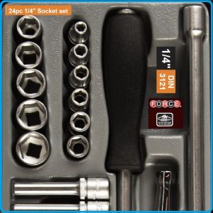 Гедоре, шестостен 24ч. на 1/4", вложки къси и дълги 4-13mm к-т, Force, 2253