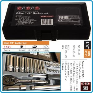 Гедоре, шестостен 24ч. на 1/4", вложки къси и дълги 4-13mm к-т, Force, 2253