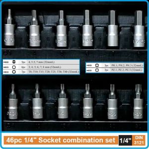 Гедоре, шестостен 46ч. на 1/4", вложки 4-14mm + Torx, Hex, SL, PH, PZ к-т, Force, 2462