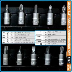 Гедоре, шестостен 46ч. на 1/4", вложки 4-14mm + Torx, Hex, SL, PH, PZ к-т, Force, 2462