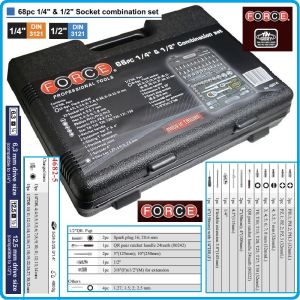 Гедоре, шестостен 68ч. на 1/4" и 1/2", вложки 4-32mm + Torx - PH, к-т, Force, 4682-5