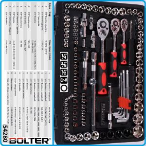 Гедоре, шестостен 150ч. на 1/4", 3/8" и 1/2", вложки 4-32mm + E-Torx - PZ, к-т, Bolter, 54280