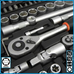 Гедоре, шестостен 108ч. на 1/4" и 1/2", вложки 4-32mm + 16 и 20.6mm, E-Torx - PZ, к-т, Bolter, 53141